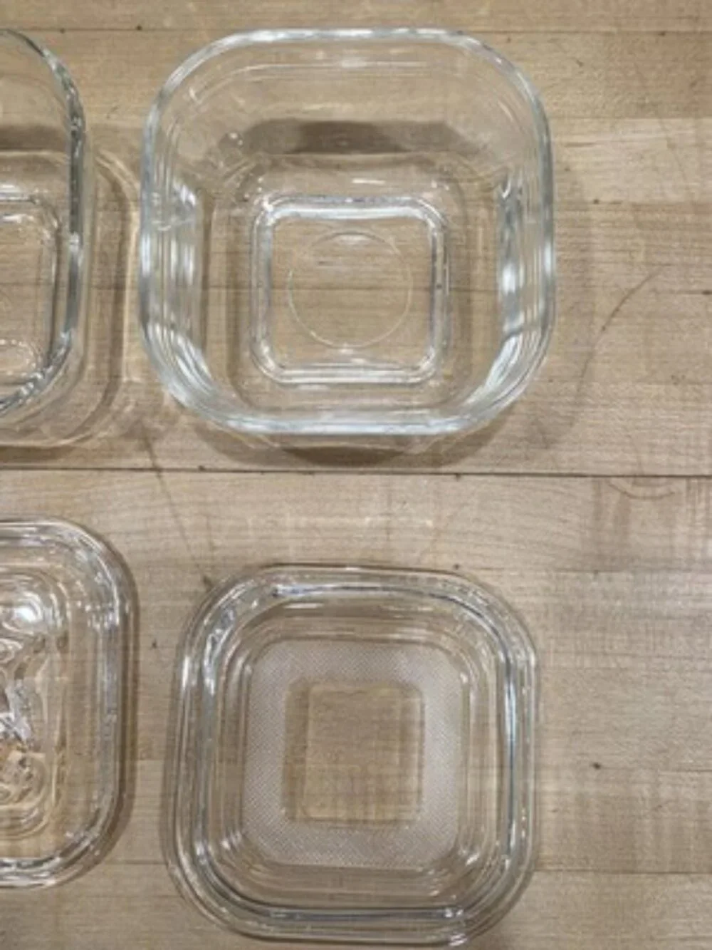 Vintage Federal Glass Square Refrigerator Dishes Mismatched Lids Set of 2